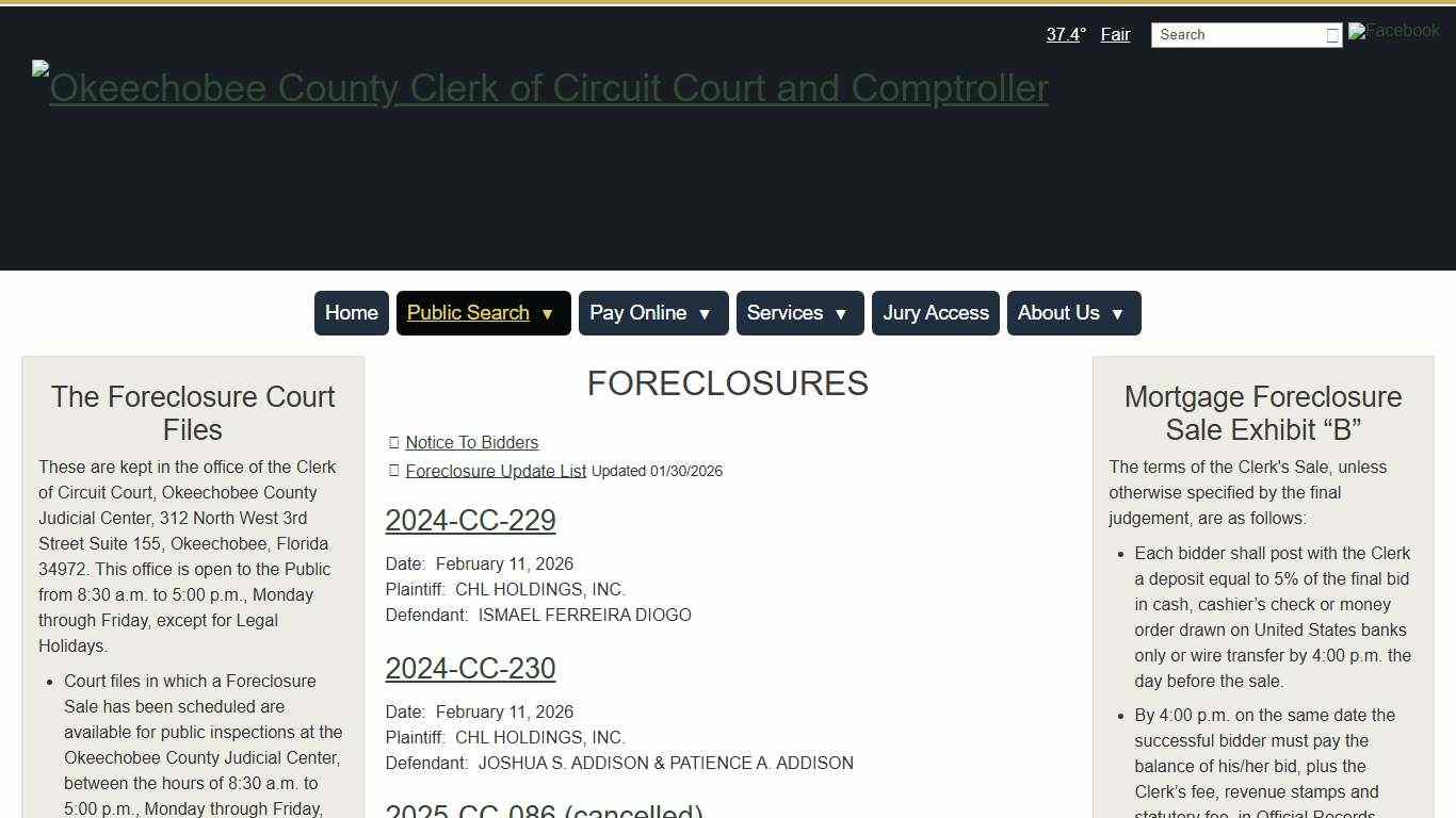 Foreclosures - Okeechobee County Clerk of Circuit Court and Comptroller